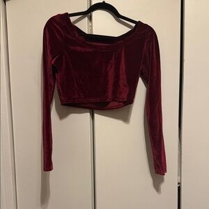 Whimsigoth Velvet Long Sleeve Burgundy Crop Top
